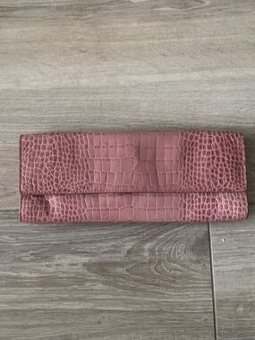 Ann Taylor Croc-Embossed Dusty Rose Clutch